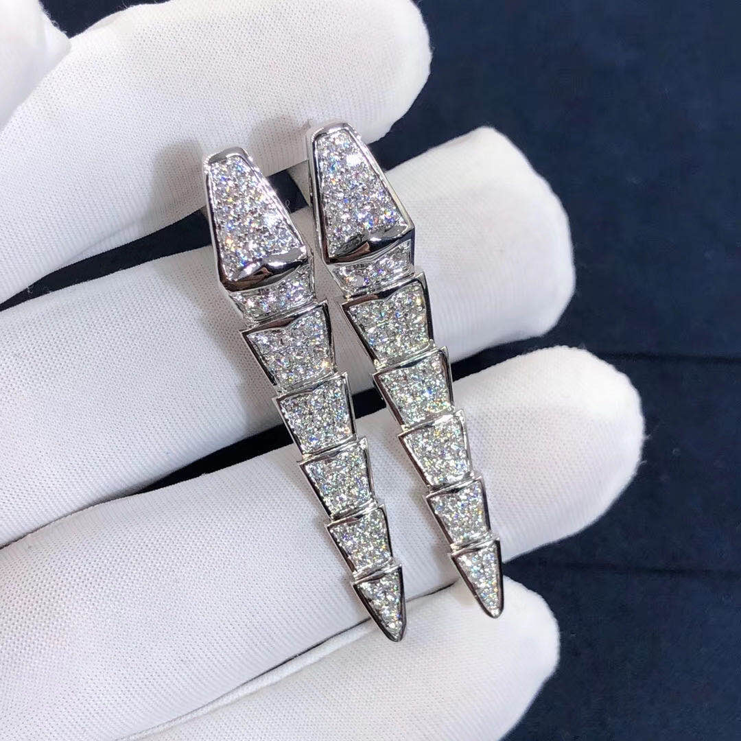 Inspired Bvlgari Serpenti earrings in 18kt white gold set with full pave diamonds