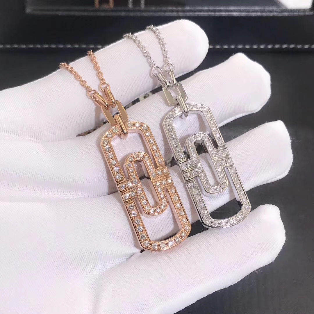 18k Gold Bulgari Parentesi Openwork Diamond Pendant Necklace