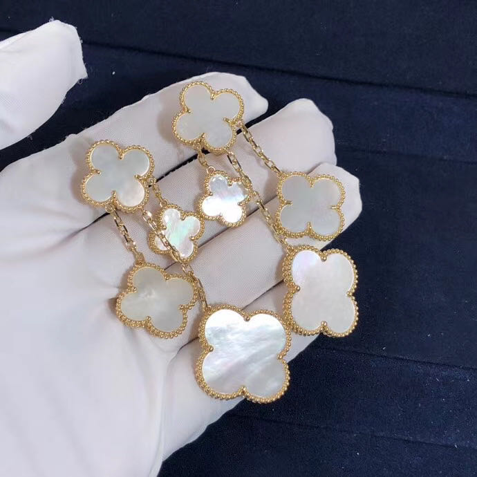 Van Cleef & Arpels 18K Yellow Gold Magic Alhambra 4 Motif Mother of Pearl Earclips VCARD78900