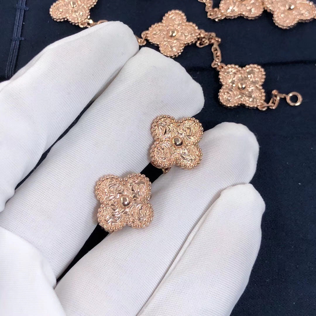 Van Cleef & Arpels 18K Rose Gold Vintage Alhambra Clover Earrings VCARN9T400