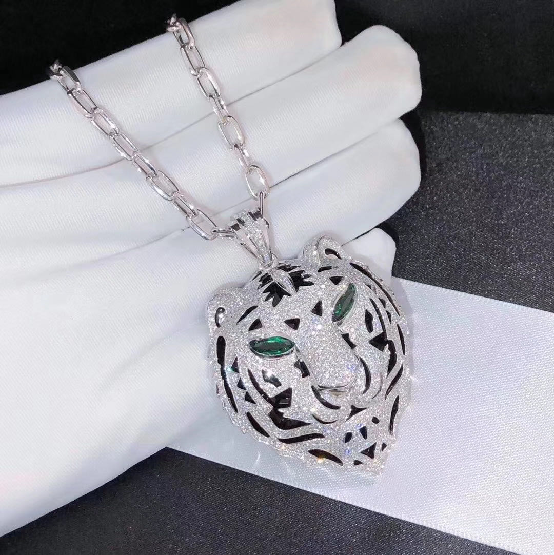 Handmade 18K Gold Diamond Cartier Necklace With Charming Tiger Head Design