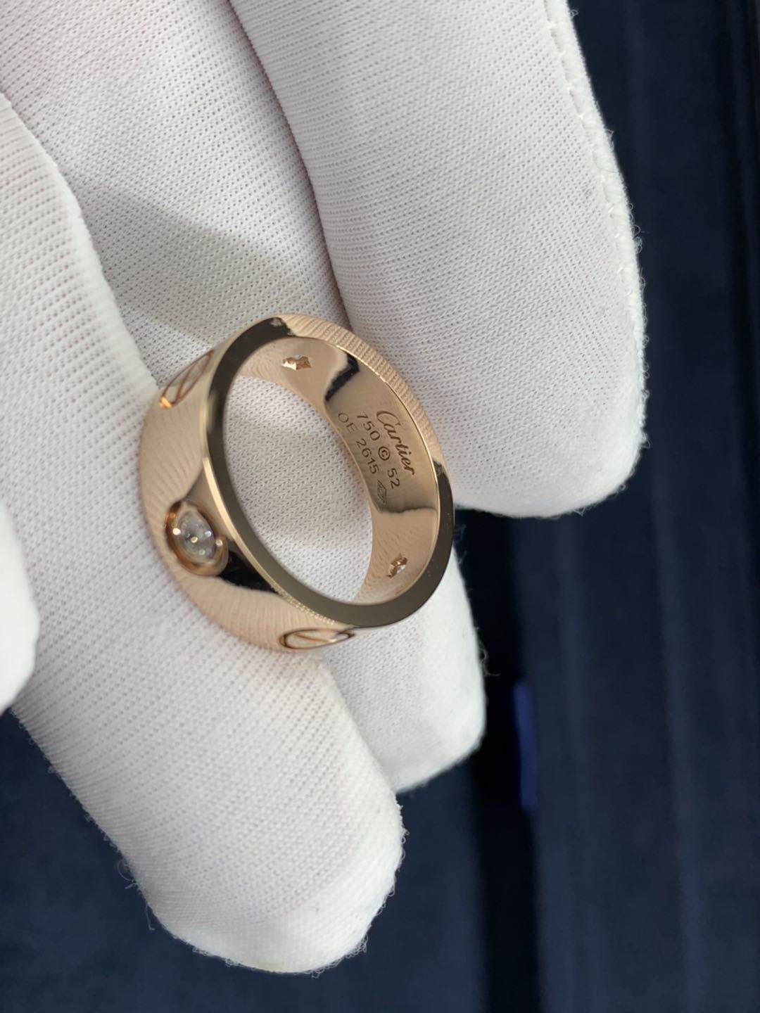 Cartier 18k Pink Gold 3 Diamonds Love Band Ring B4087500