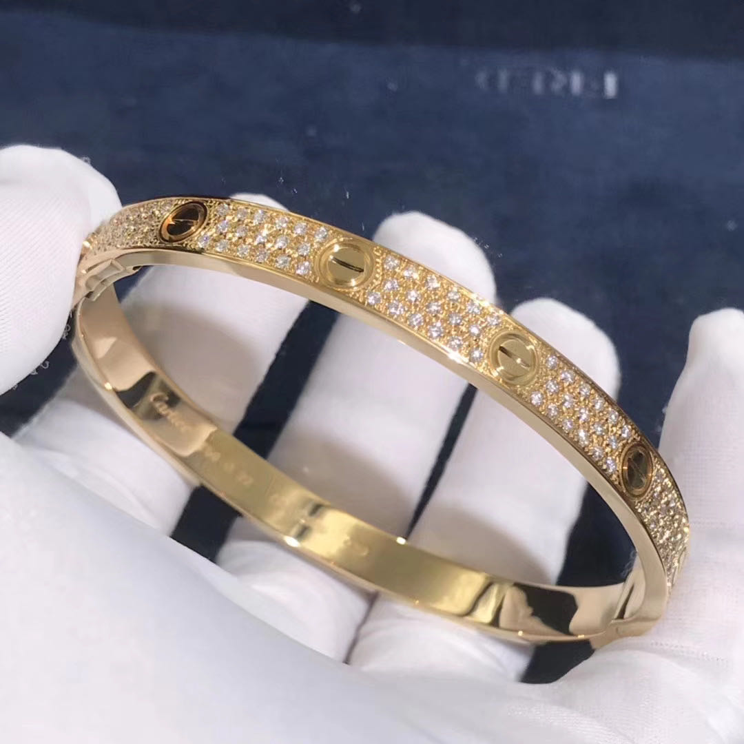 18K Yellow Gold Cartier Love Bracelet with Pave 204 Diamonds N6035017