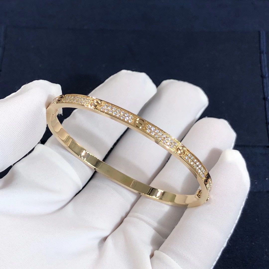 18K Yellow Gold Pave Diamond Cartier Small Model Love Bracelet SM N6710617