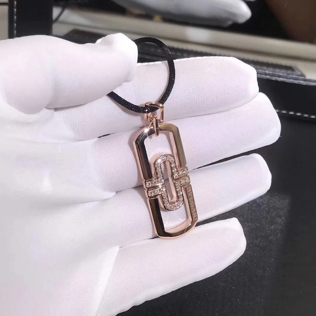 Bvlgari Parentesi Necklace 18K Rose Gold Half Diamond L Size Pendant 341886 CL854049