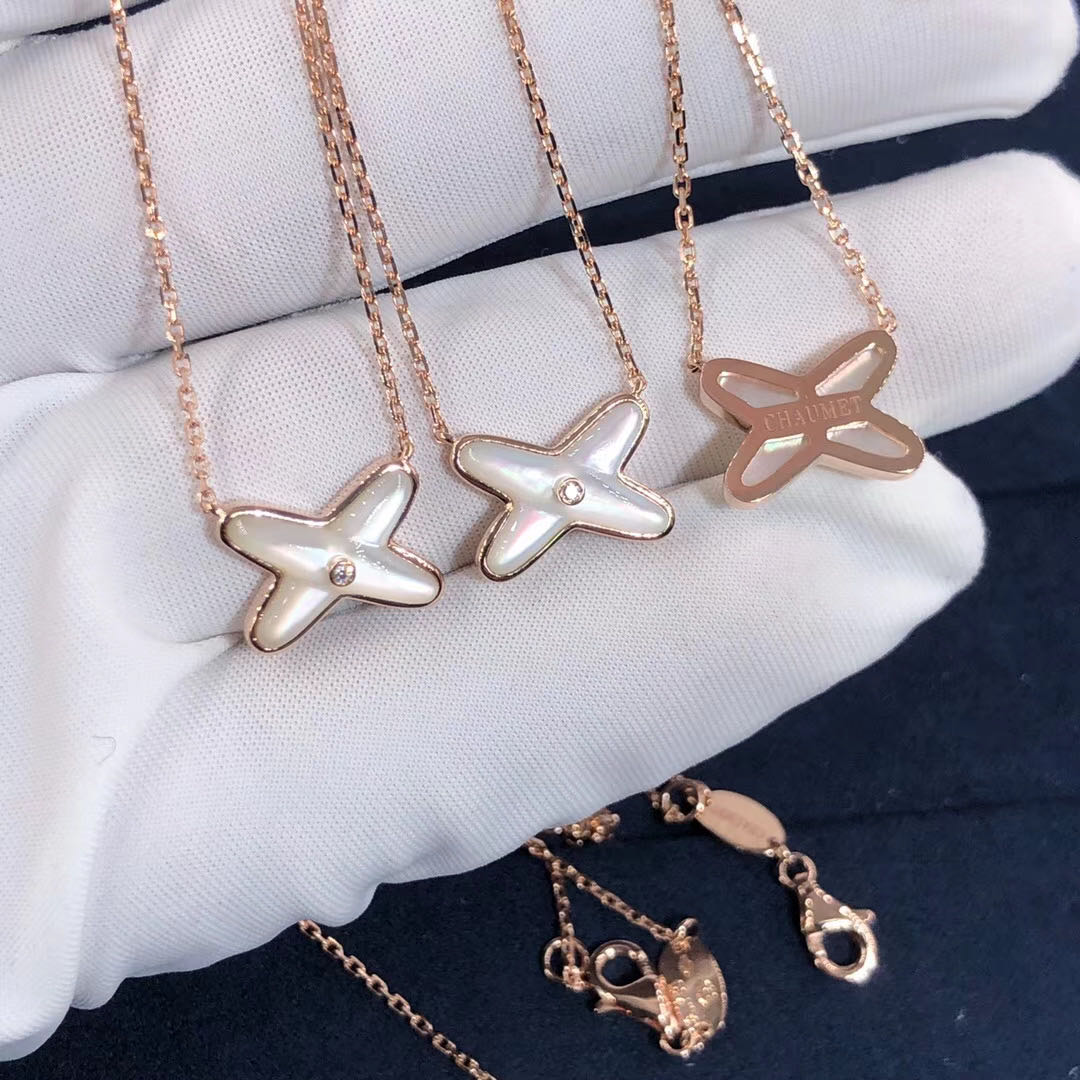 Chaumet Jeux De Liens Necklace 18K Rose Gold White Mother of Pearl With Diamonds 082930