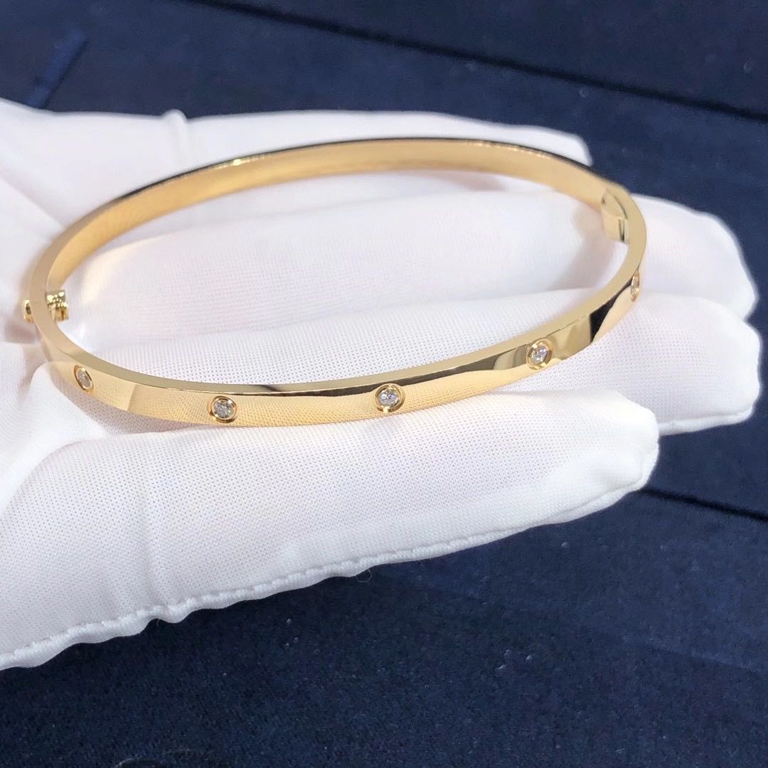 Custom Made Cartier Love Bracelet Small Model 18K Yellow Gold With 10 Diamonds
