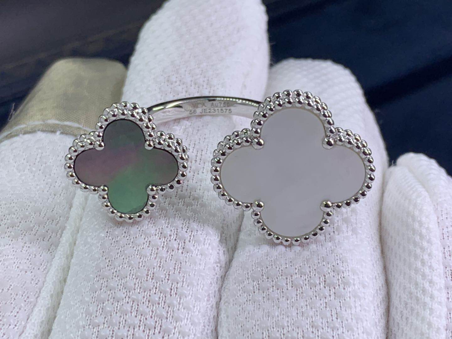 Van Cleef & Arpels 18K White Gold Mother of Pearl Magic Alhambra Between Finger Ring