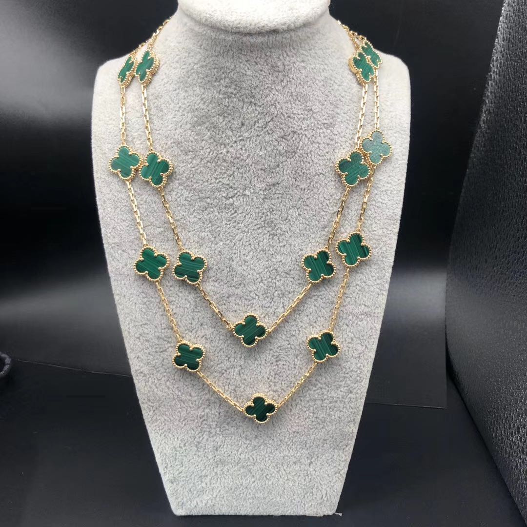 Van Cleef & Arpels 18K Yellow Gold Malachite 20 Motifs Vintage Alhambra Necklace VCARL88100