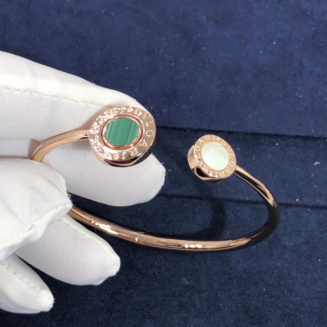 Bvlgari Bvlgari 18k Rose Gold Mother of Pearl Malachite and Black Onyx Flip Bracelet 355274