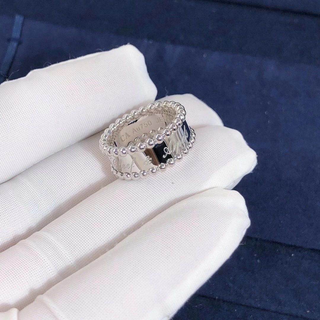 Van Cleef & Arpels 18K White Gold Perlee Signature Ring VCARN32300
