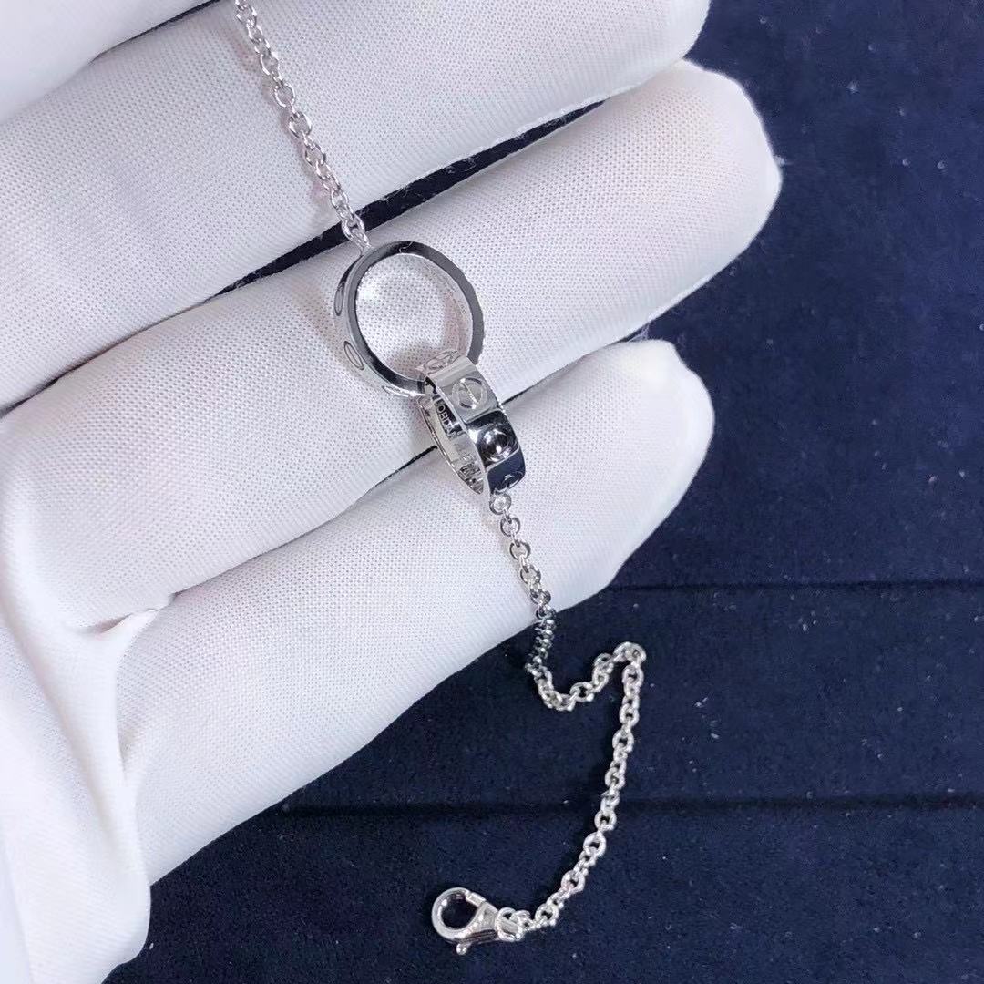 Authentic Cartier 18k White Gold Love 2 Hoops Gold Chain Bracelet B6027200