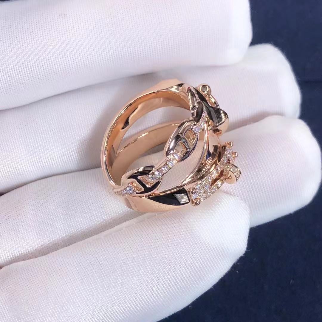 18K Rose Gold Hermes Alchimie 18k Rose Gold Diamonds Ring Large Model