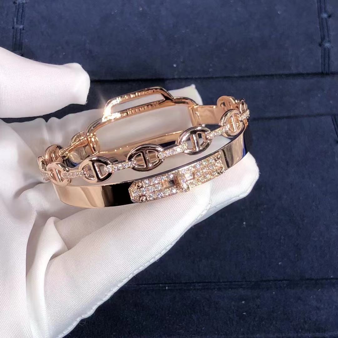 Hermes Kelly 18K Rose Gold Bracelet Diamonds