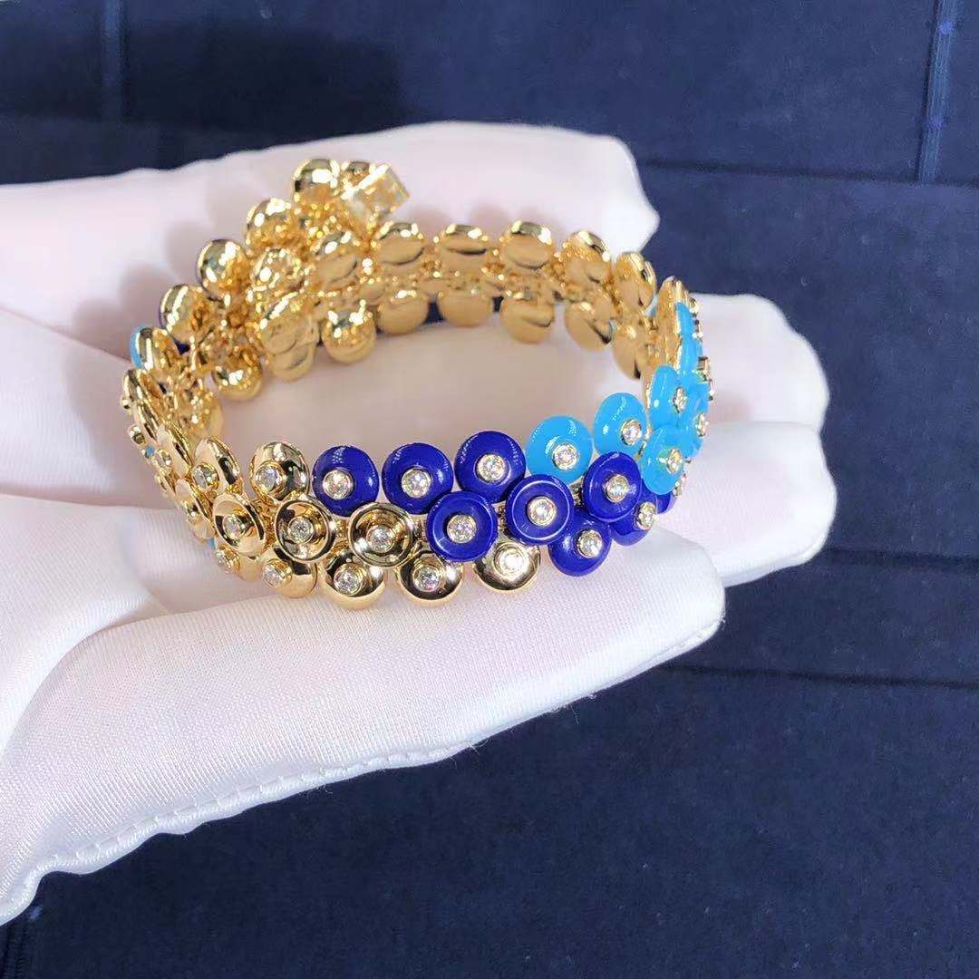 Van Cleef & Arpels Bouton d’or 18K Yellow gold, Diamond, Lapis Lazuli, Turquoise Bracelet VCARP1AL00