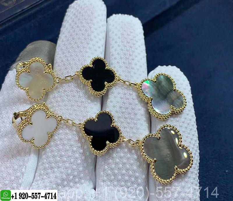 Van Cleef & Arpels 3 Motifs Magic Alhambra Earrings 18K Yellow Gold White and Gray Mother-of-pearl, Onyx VCARD79000