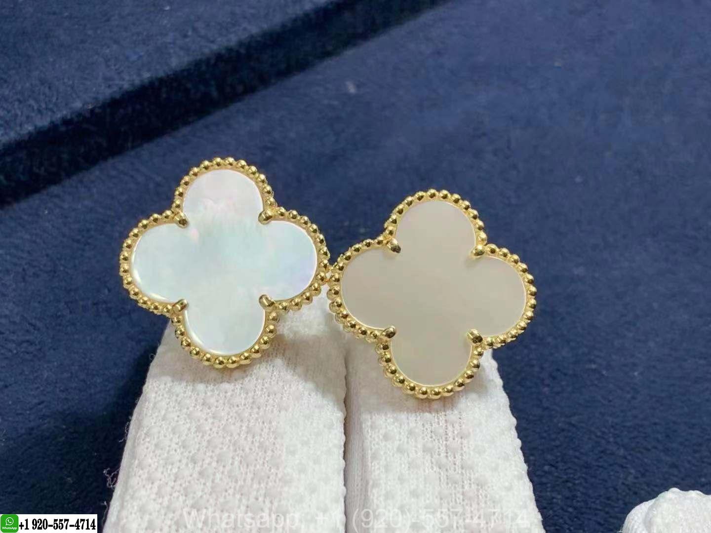 Van Cleef & Arpels Magic Alhambra White Mother of Pearl 18k Yellow Gold Earrings VCARA43700