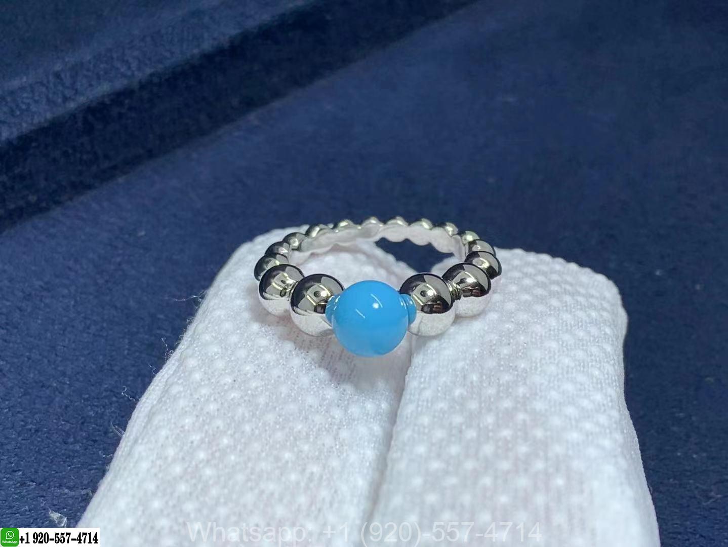Van Cleef & Arpels 18k White Gold Perlée Couleurs Variation Turquoise Ring VCARO63G00