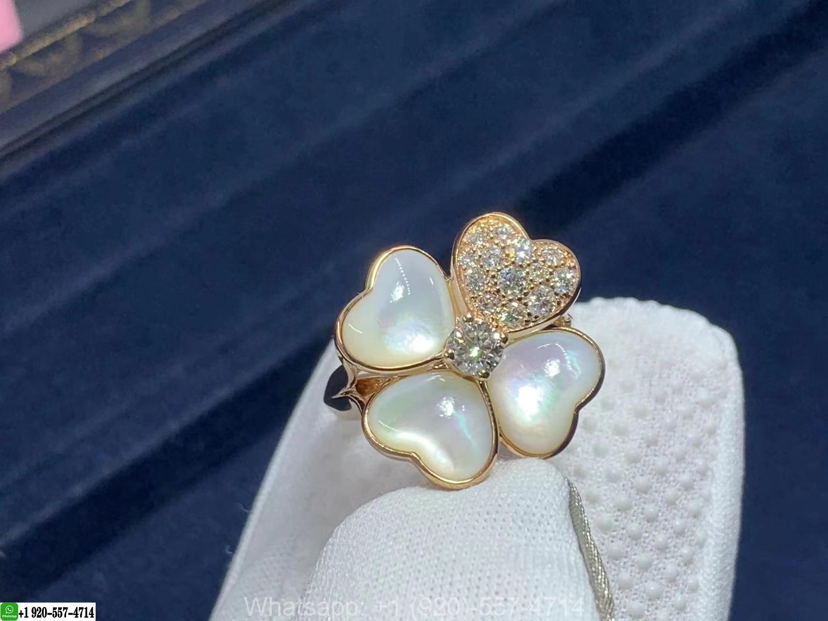 VCA 18k Rose Gold Mother of Pearl and Diamond Medium Model Cosmos Ring VCARO51Y00