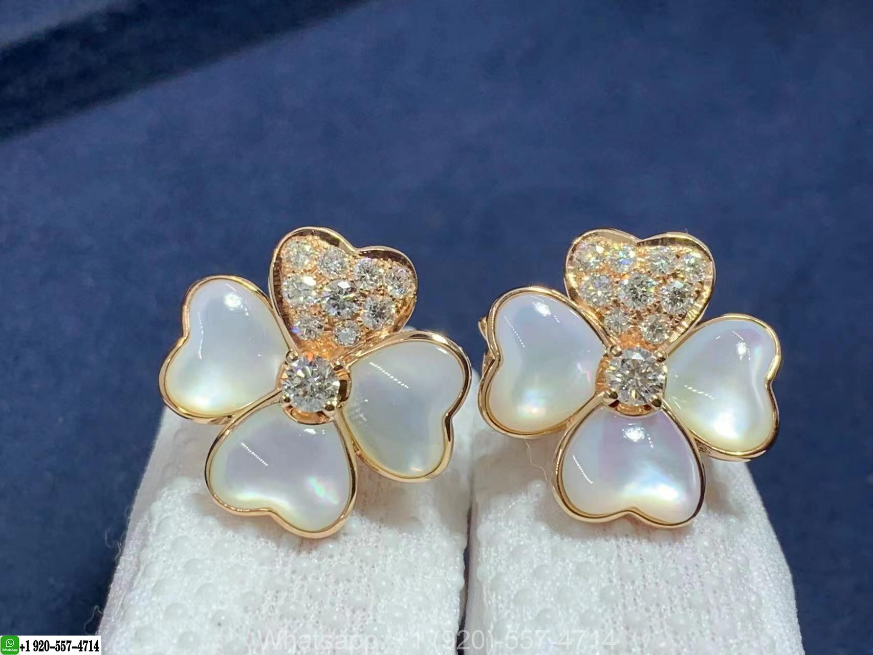 VCA 18k Rose Gold Mother of Pearl and Diamond Small Model Cosmos Earrings VCARO5BX00