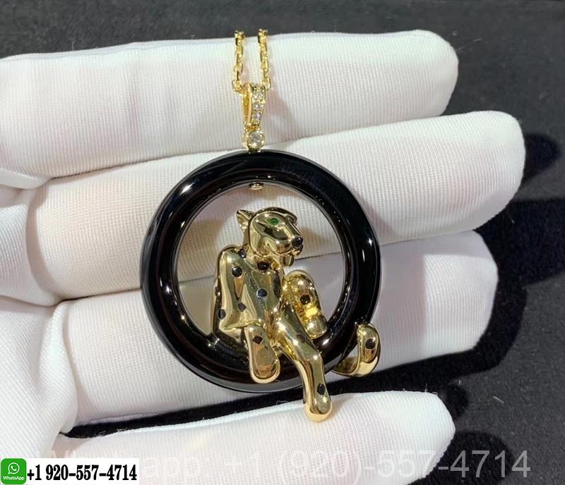 Cartier 18k Yellow Gold Black Ceramic, Black Lacquer Panthere de Cartier Necklace N7412900