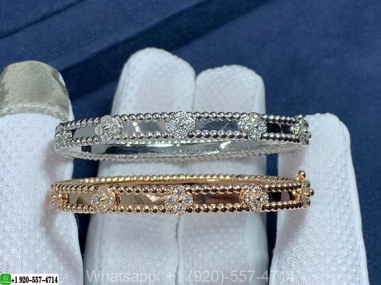 Van Cleef & Arpels 18k Rose Gold Small Model Perlée Sweet Clovers Diamond Bracelet VCARP6X100